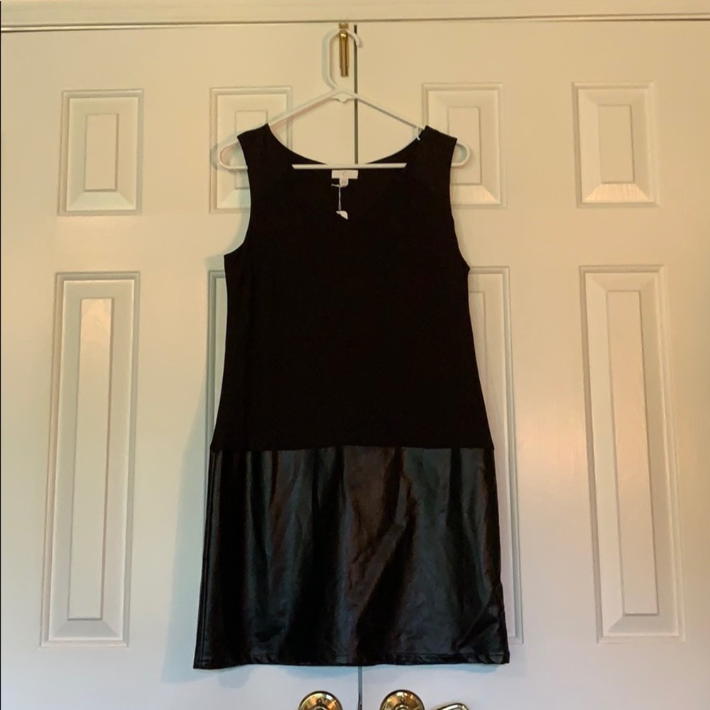 NWT Black cocktail dress with Faux leather bottom